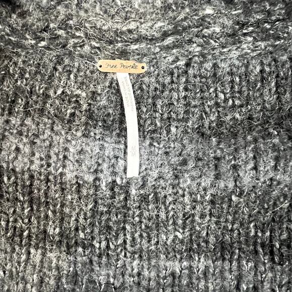 Free People Cardigan Sweater Womens M Wool Blend Chunky Knit Dark Grey Striped - Picture 3 of 11